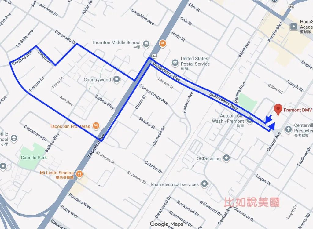 Fremont DMV參考路線