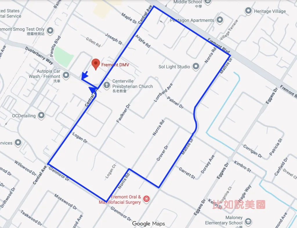 Fremont DMV參考路線
