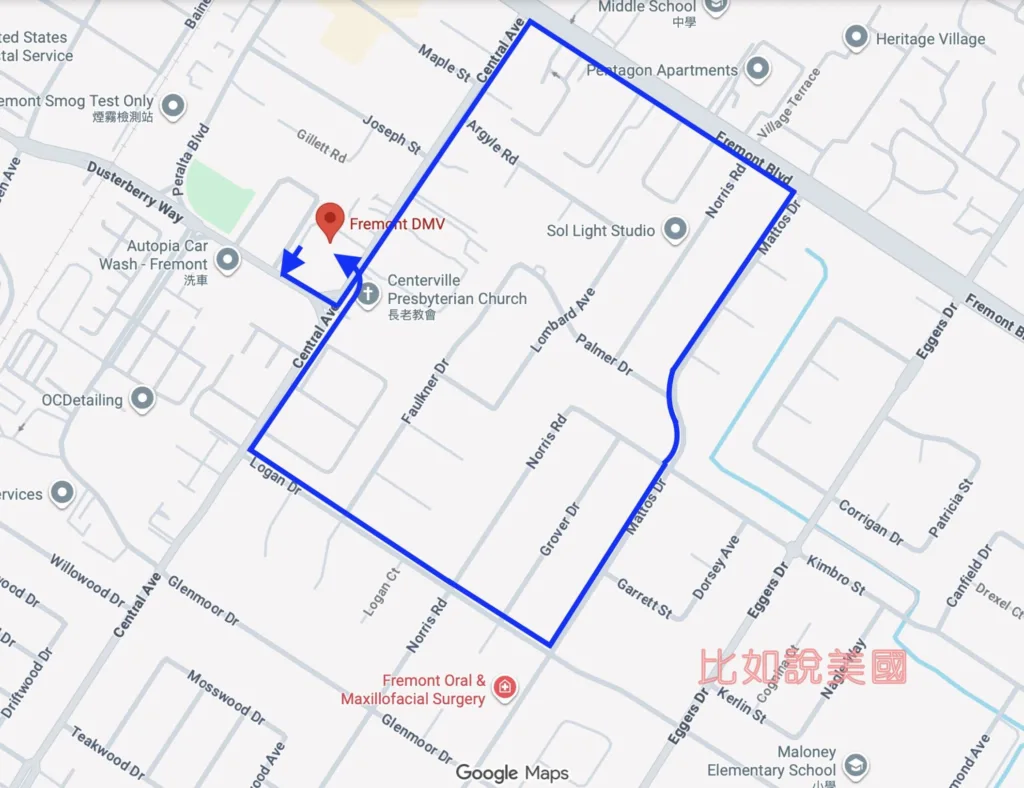 Fremont DMV參考路線